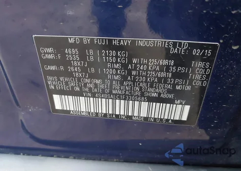 2015 Subaru Outback 2.5I Limited from USA, damaged, VIN 4S4BSALC1F3305685